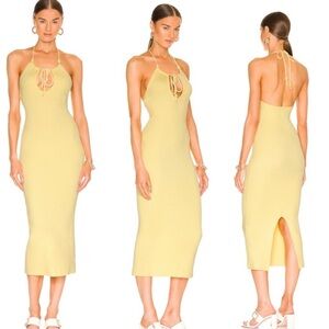 LPA Vahn Ribbed Knit Midi Dress in Light Baby Yellow